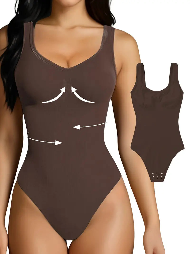 Women's Ribbed Tummy Control Shapewear Bodysuit,