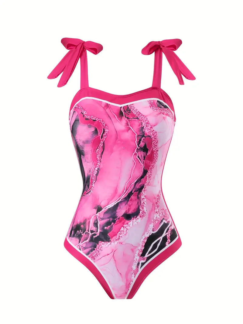 Women'S Off-Shoulder Marble Swimsuit with Sheer Strapless Swimwear