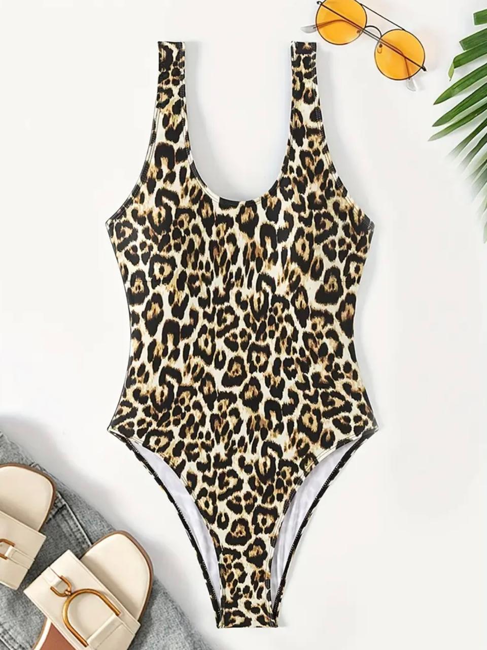 Women's Sleeveless Square Neck Leopard Print Bodysuit