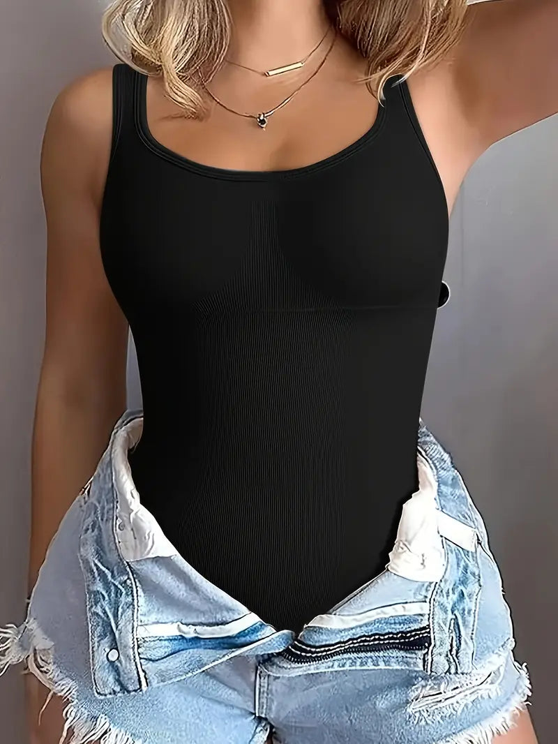 Women's Ribbed Tummy Control Shapewear Bodysuit,