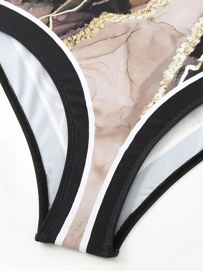 Women'S Off-Shoulder Marble Swimsuit with Sheer Strapless Swimwear