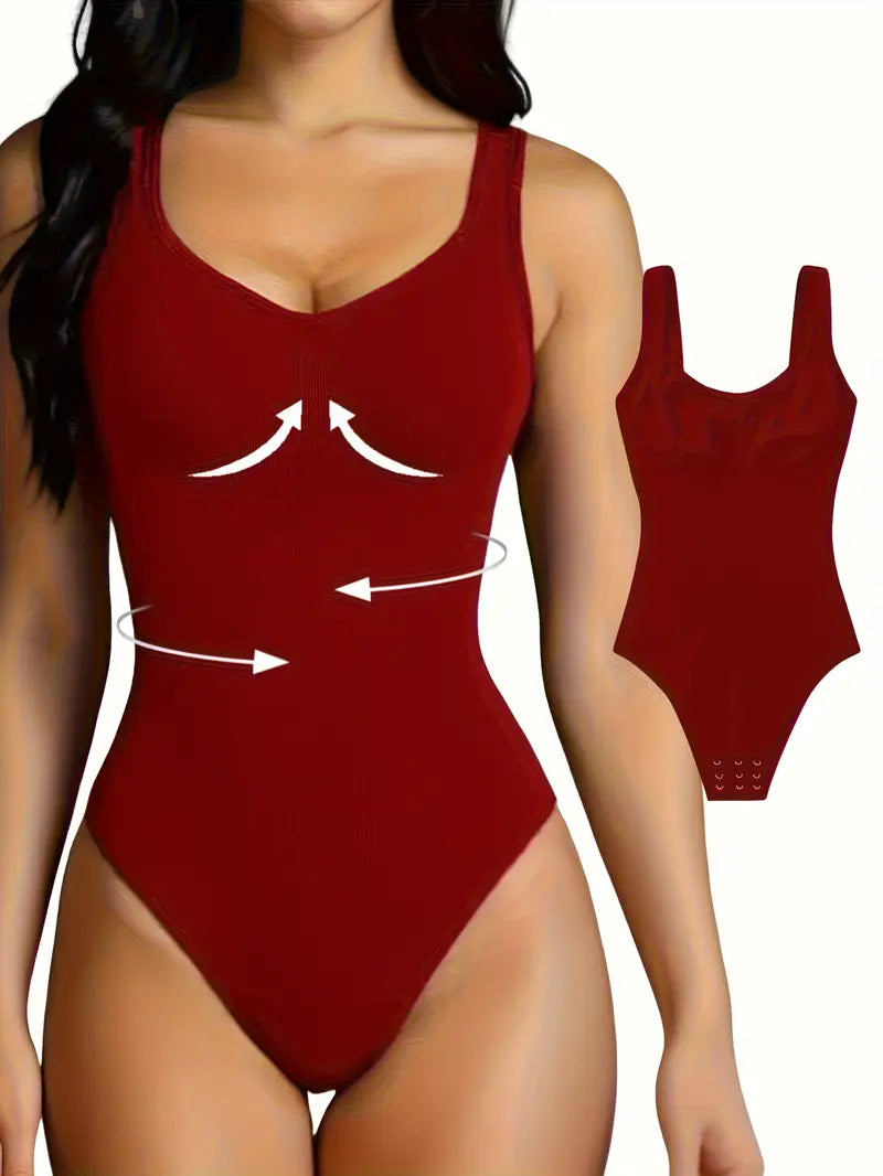 Women's Ribbed Tummy Control Shapewear Bodysuit,