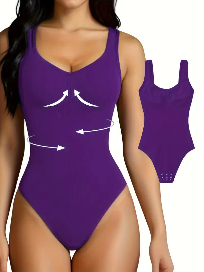 Women's Ribbed Tummy Control Shapewear Bodysuit,