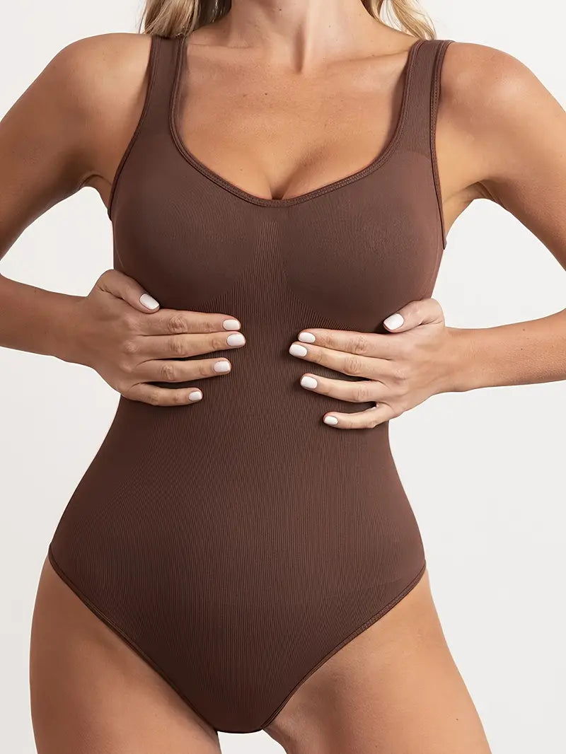 Women's Ribbed Tummy Control Shapewear Bodysuit,